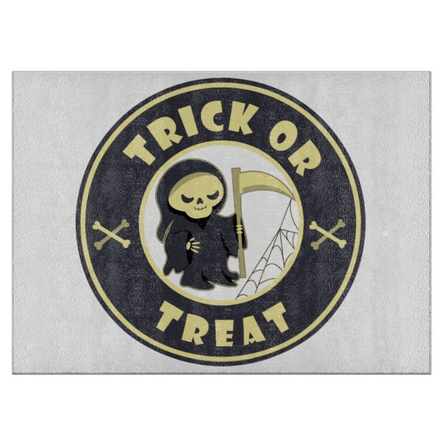 Trick or treat Halloween grim reaper character Cutting Board (Front)