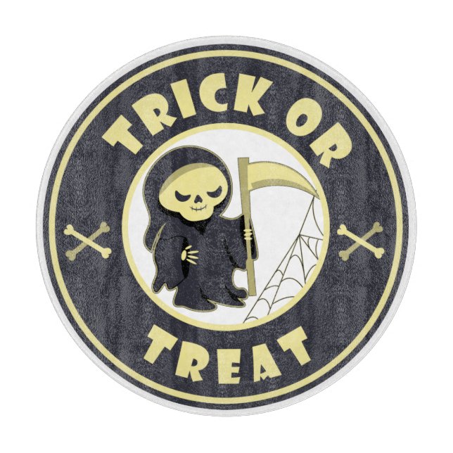 Trick or treat Halloween grim reaper character Cutting Board (Front)