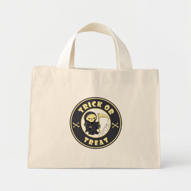 Trick or treat Halloween grim reaper character Mini Tote Bag (Front)