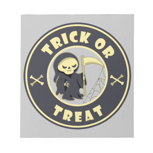 Trick or treat Halloween grim reaper character Notepad (Front)