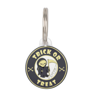 Trick or treat Halloween grim reaper character Pet Tag