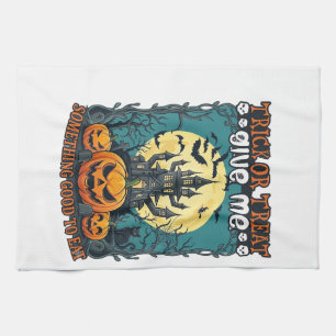 Trick Or Treat Halloween Haunted House Pumpkins Mo Tea Towel