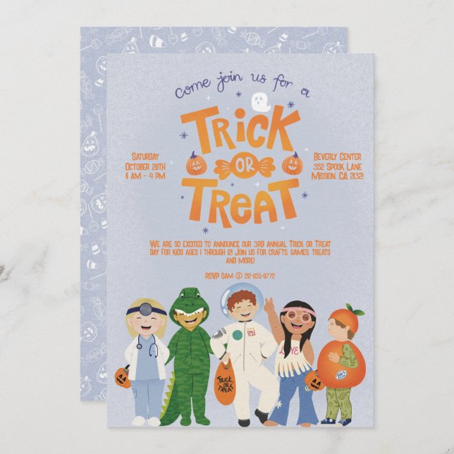 Trick or treat Halloween invitation (Front/Back)