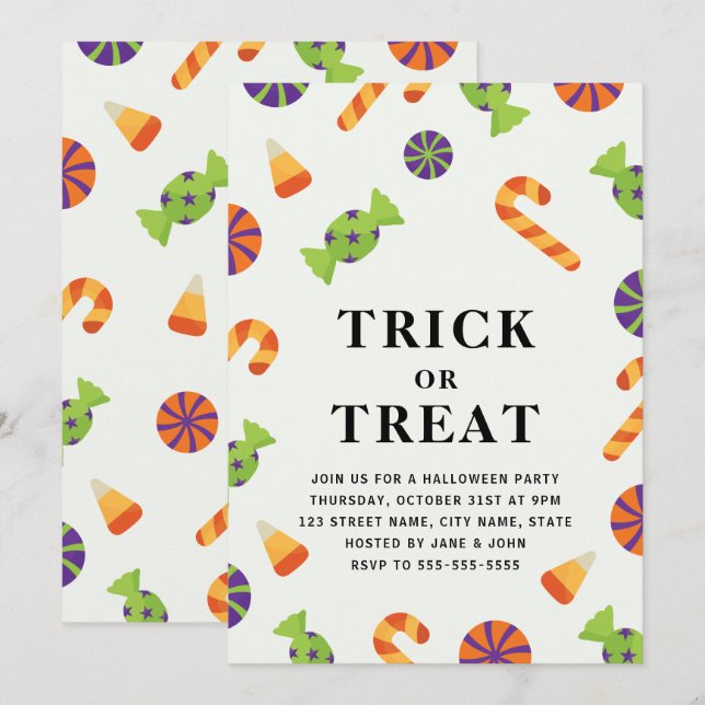 Trick or Treat Halloween Invitation with Candies (Front/Back)