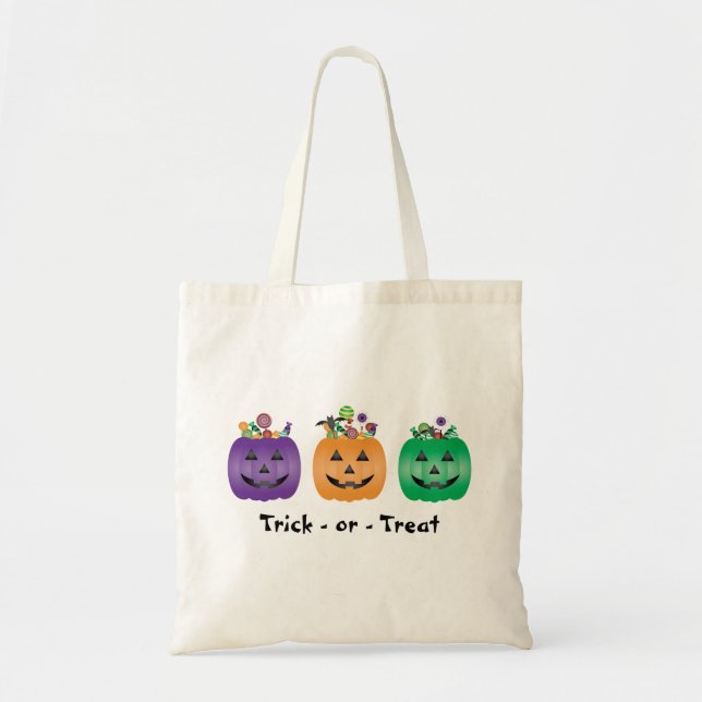 Trick Or Treat Halloween Jack O Lantern Candy Pail Tote Bag (Front)