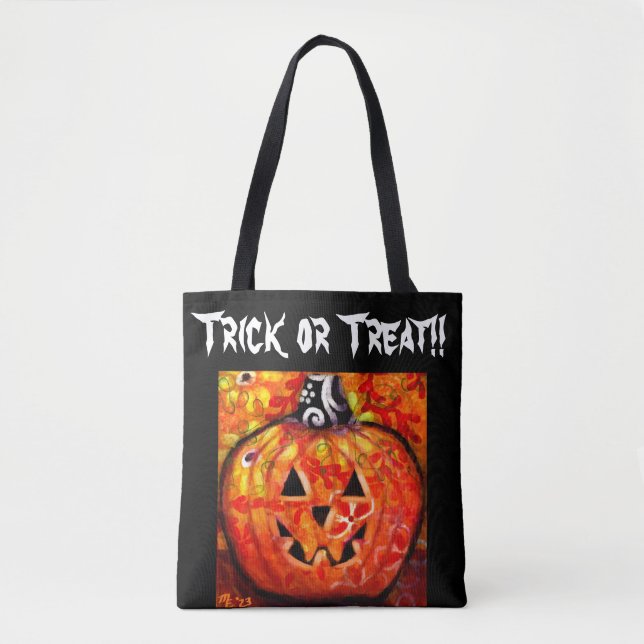 Trick or Treat Halloween Jack-O-Lantern Whimsical  Tote Bag (Front)