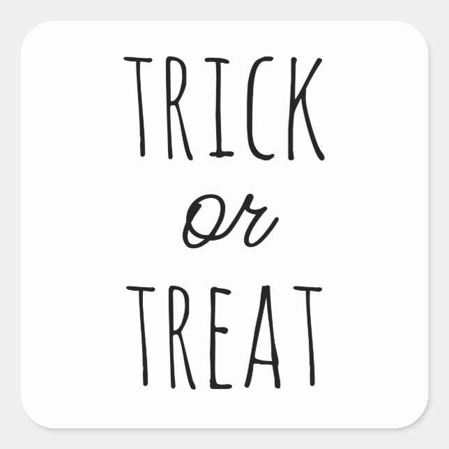 Trick or Treat Halloween. Minimalist Black & White Square Sticker (Front)