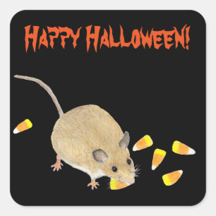 Trick or Treat Halloween Mouse with Candy Corns Square Sticker