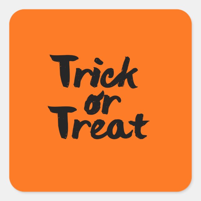 Trick or Treat Halloween Orange Black Brush Stroke Square Sticker (Front)