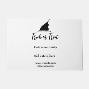 Trick or treat Halloween party black hat details w Doormat