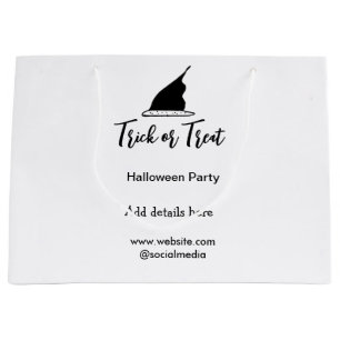 Trick or treat Halloween party black hat details w Large Gift Bag