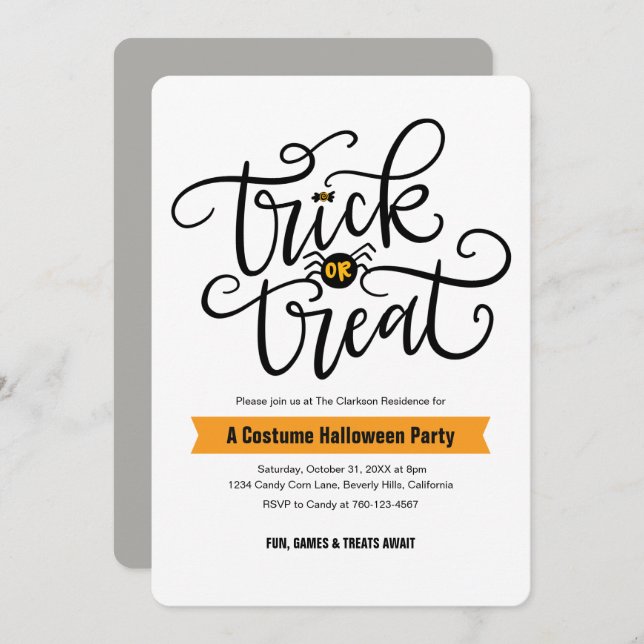 Trick or Treat Halloween Party Invitations (Front/Back)