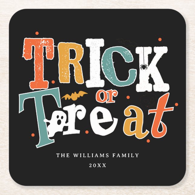 Trick Or Treat Halloween Party Square Paper Coaster (Front)