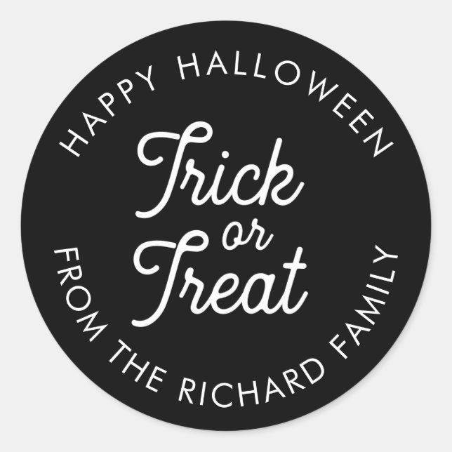 Trick or Treat Halloween Personalised Classic Round Sticker (Front)