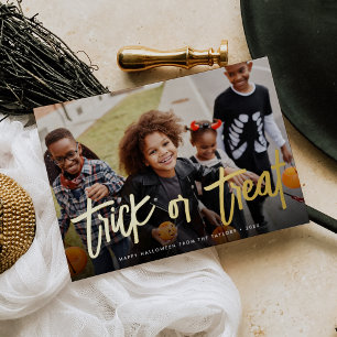 Trick or Treat Halloween Photo Foil Holiday Card