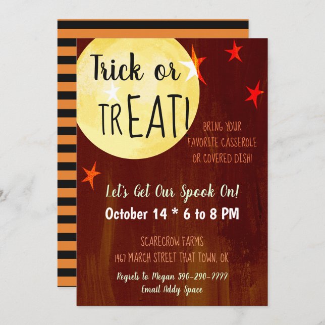 Trick or TrEAT Halloween Potluck Party Invitation (Front/Back)