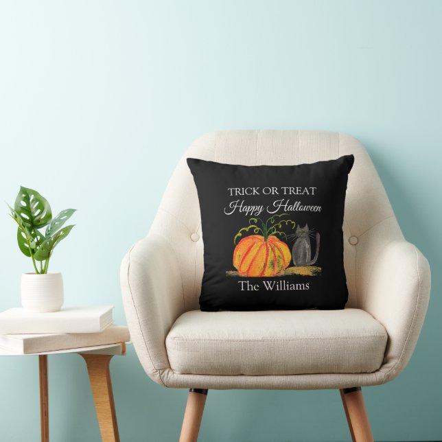 Trick or Treat Halloween Pumpkin Cat Cute Cushion (Chair)