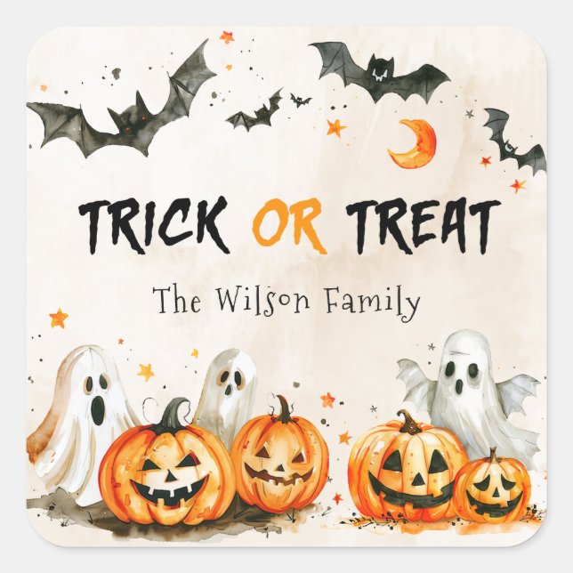 Trick or Treat Halloween Pumpkin Ghost Sticker (Front)