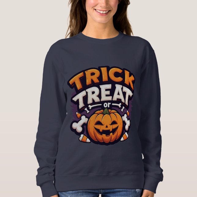 Trick or Treat Halloween Pumpkin Jack-O'-Lantern Sweatshirt (Front)