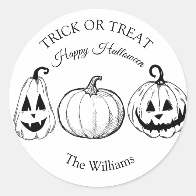 Trick or Treat Halloween Pumpkin Scary Cute Classic Round Sticker (Front)