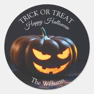 Trick or Treat Halloween Pumpkin Scary Cute Classic Round Sticker