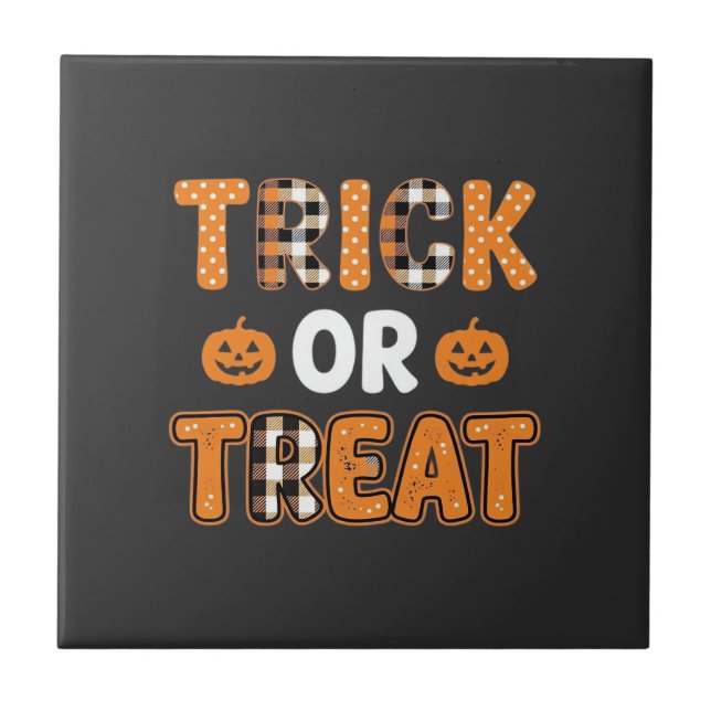 Trick or Treat Halloween Pumpkin Vector Design_1 Ceramic Tile (Front)