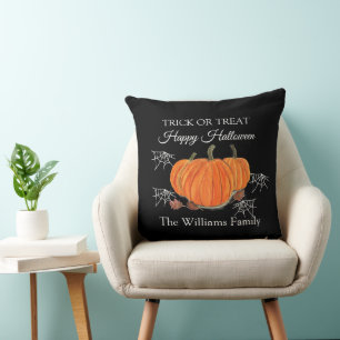 Trick or Treat Halloween Pumpkin Webs Cute Cushion