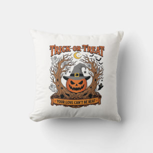 Trick Or Treat Halloween Pumpkin Witch Hat Spooky  Cushion