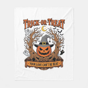 Trick Or Treat Halloween Pumpkin Witch Hat Spooky Fleece Blanket