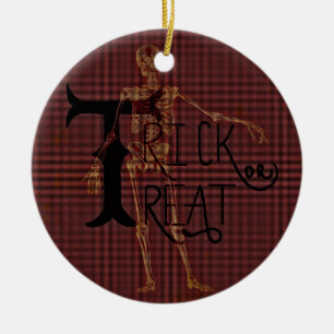 Trick or Treat Halloween Skeleton Grim Collage Ceramic Ornament