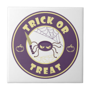 Trick or treat halloween spider Starbucks style Ceramic Tile
