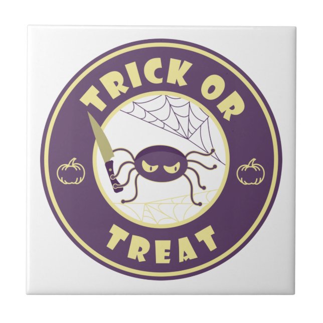 Trick or treat halloween spider Starbucks style Ceramic Tile (Front)