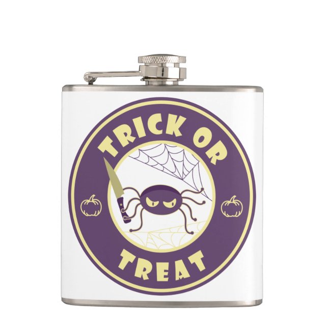 Trick or treat halloween spider Starbucks style Hip Flask (Front)
