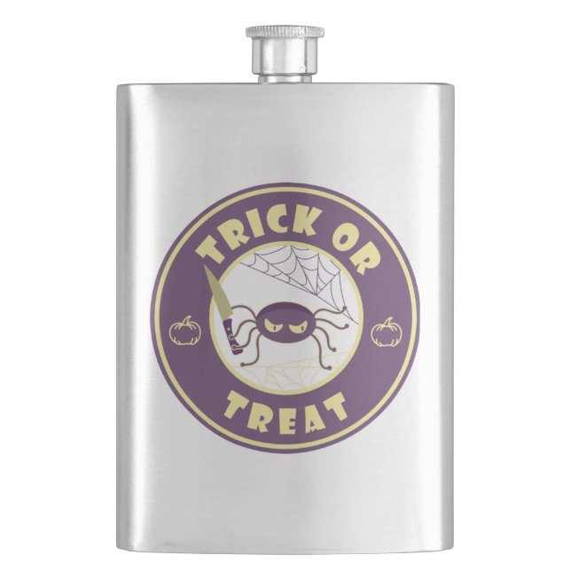 Trick or treat halloween spider Starbucks style Hip Flask (Front)