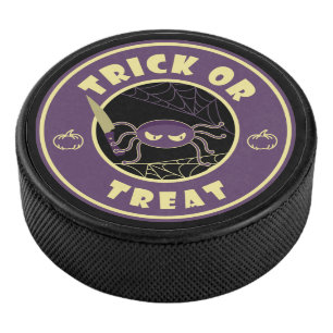 Trick or treat halloween spider Starbucks style Hockey Puck
