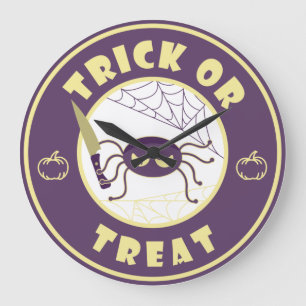 Trick or treat halloween spider Starbucks style Large Clock