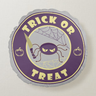 Trick or treat halloween spider Starbucks style Round Cushion