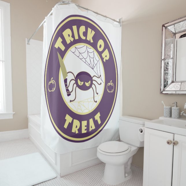 Trick or treat halloween spider Starbucks style Shower Curtain (In Situ)