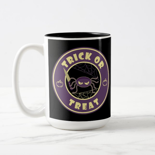 Trick or treat halloween spider Starbucks style   Two-Tone Coffee Mug (Left)