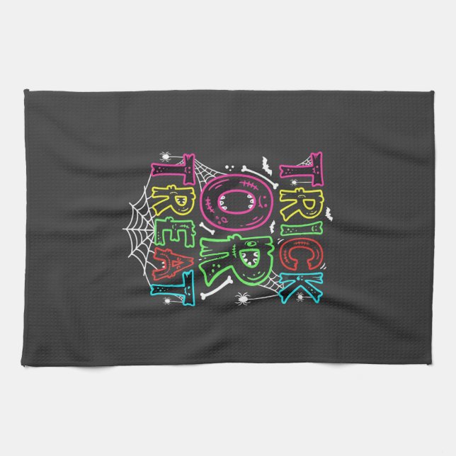 Trick or Treat Halloween Spider Web Design_1 Tea Towel (Horizontal)