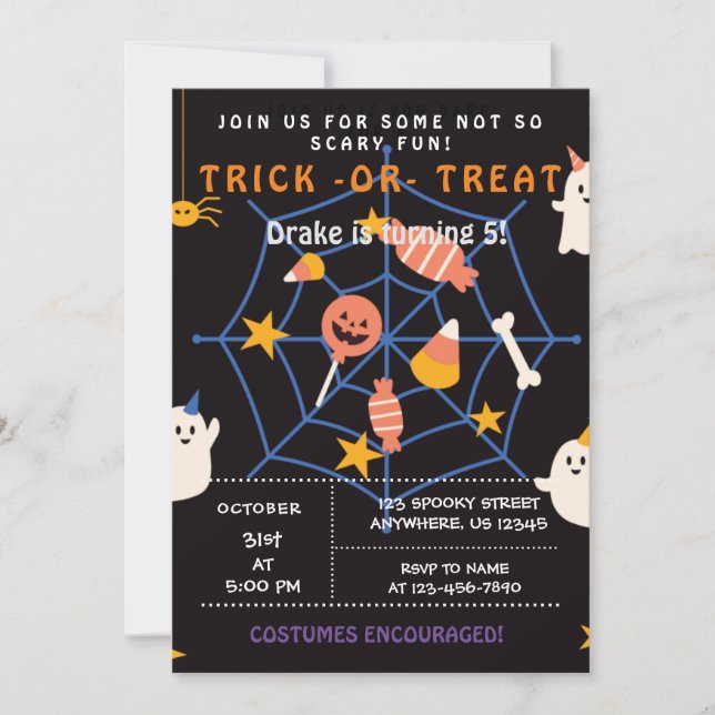 Trick or Treat, Halloween Spiders, Spooky  Invitat Invitation (Front)