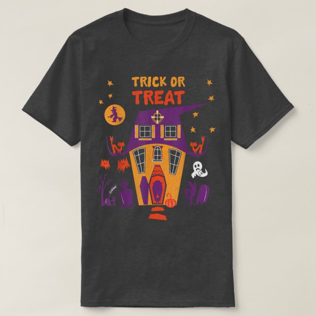 Trick Or Treat Halloween Spooky Goblins Haunted Ho T-Shirt (Design Front)