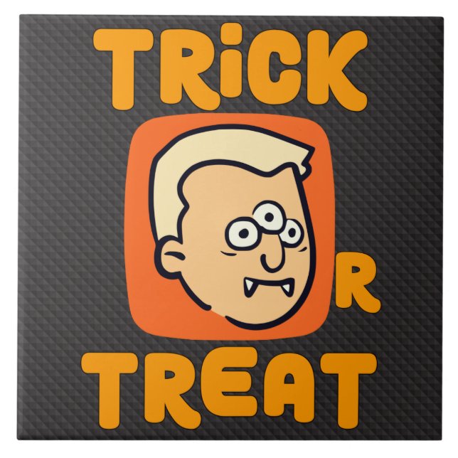 Trick Or Treat - Halloween Vampire Drawing Ceramic Tile (Front)