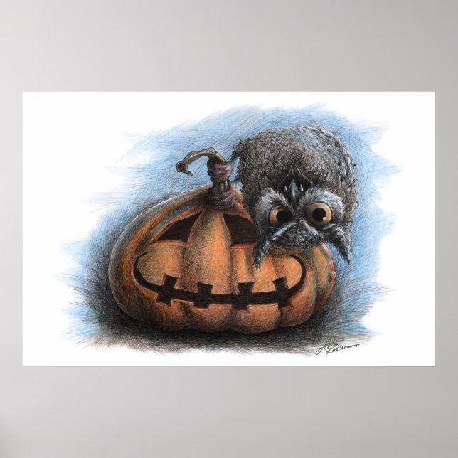 "Trick or Treat" Halloween Vampire Owl Poster (Front)