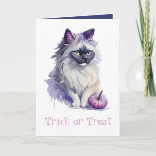 Trick or Treat Halloween watercolor birman cat  Card