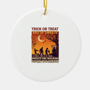 Trick Or Treat Halloween Zombies Grim Reaper Pumpk Ceramic Ornament