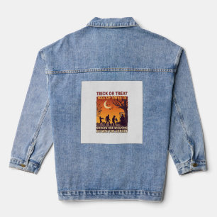 Trick Or Treat Halloween Zombies Grim Reaper Pumpk Denim Jacket