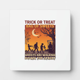 Trick Or Treat Halloween Zombies Grim Reaper Pumpk Plaque