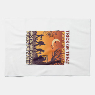 Trick Or Treat Halloween Zombies Grim Reaper Pumpk Tea Towel