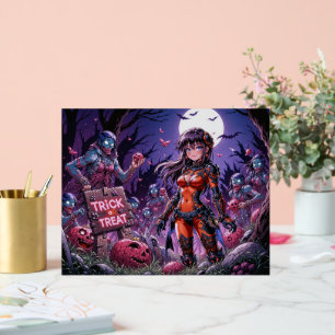 Trick or Treat Halloween Zombies Handing out Brain Acrylic Sign